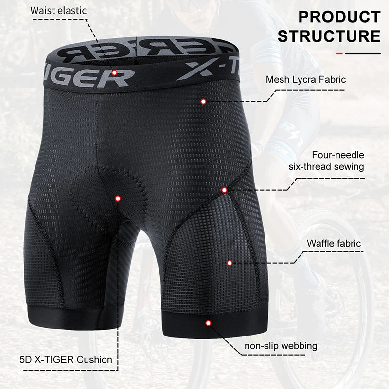 SUPERIOR BIKE X-TIGER Men's Cycling Underwear Shorts 5D Padded Sports