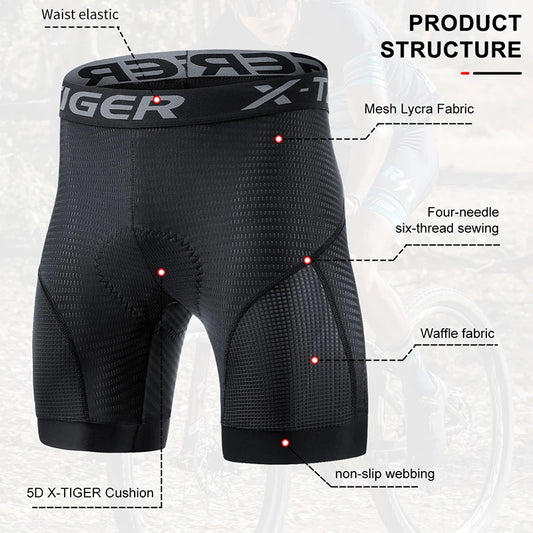SUPERIOR BIKE X-TIGER Men's Cycling Underwear Shorts 5D Padded Sports